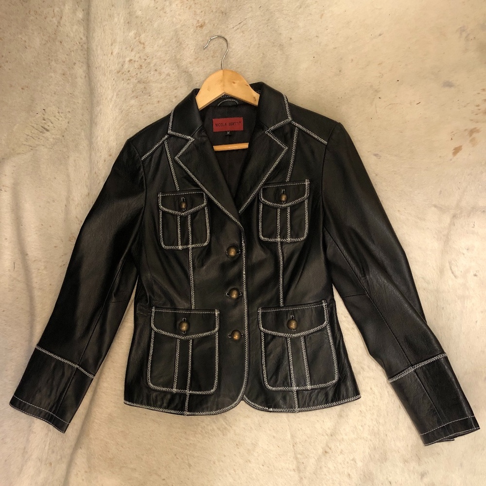Nicola Bertti Boutique Black Leather Jacket . Genuine Italian leather. Size M.